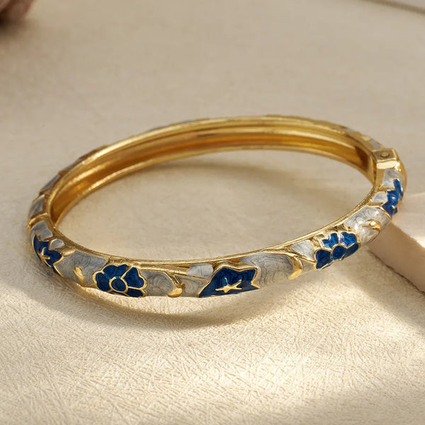 Bohemian Maple Leaf Enamel Bangle Blue