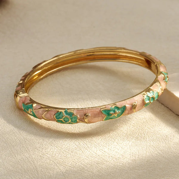 Bohemian Maple Leaf Enamel Bangle Green & Orange