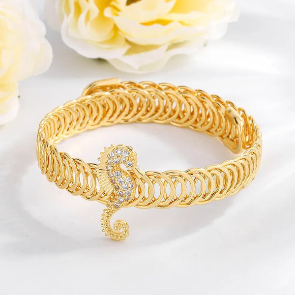 Gold Marine Pearl Conch Bangle