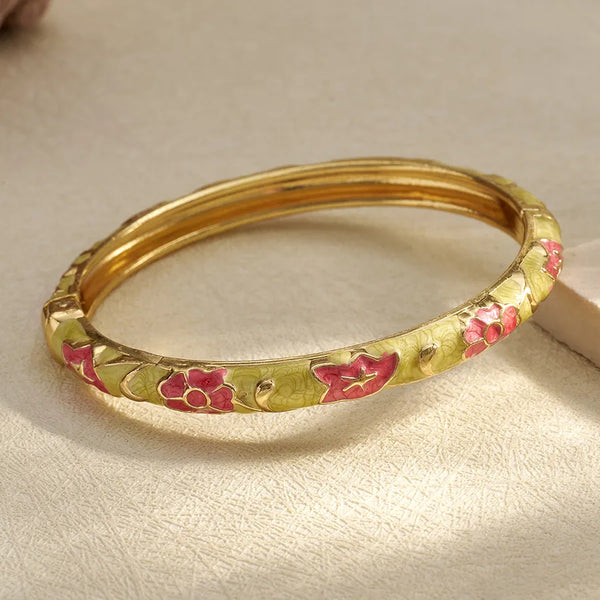 Bohemian Maple Leaf Enamel Bangle Pink & Green