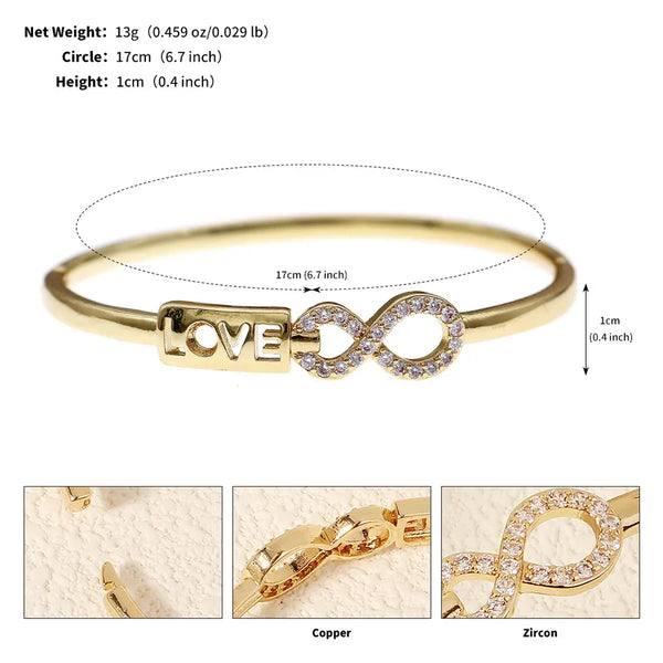 French Love Zircon Gold Bangle Dainty Link