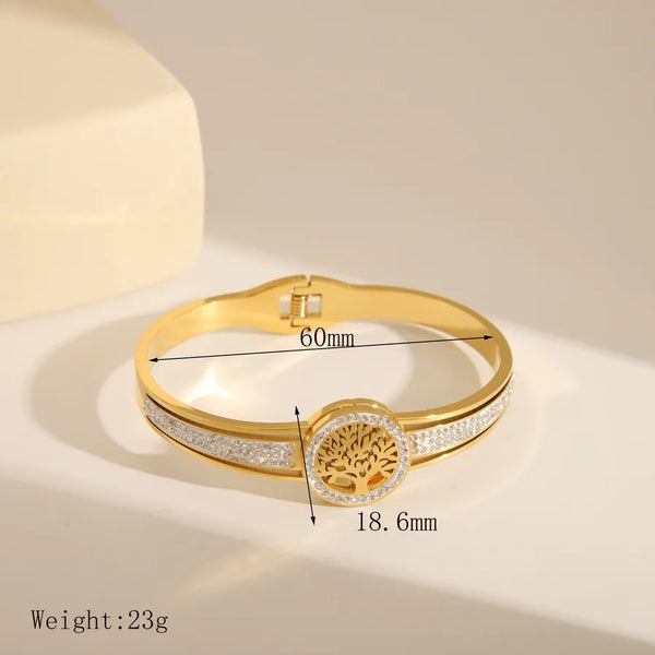 Tree of Life Zircon Gold Bangle
